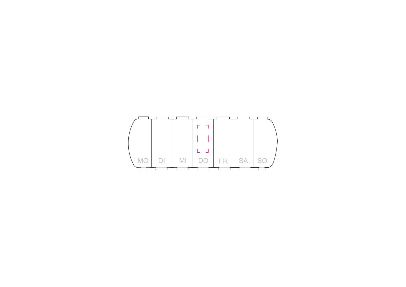 Standskizze: Druckposition „Auf einen oder mehrere Deckel (max. 8×20 mm)“ – Pillendose Seven Days – 7 Fächer für die Wochentage