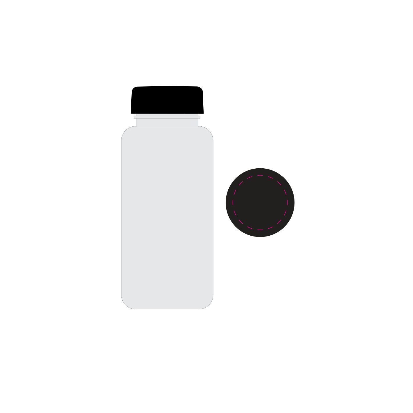 Standskizze: Druckposition „auf Deckel (max. Ø 40 mm)“ – Trinkflasche Refresh 400 ml – Tritan mit auslaufsicherem Verschluss