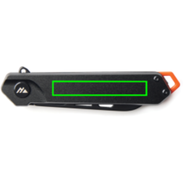 Standskizze: Druckverfahren Tampondruck auf Position „Artikel Vorderseite (max. 60 x 10 mm)“ – Nordic Drift Adventure Klappmesser aus Edelstahl, bedruckbar mit Logo