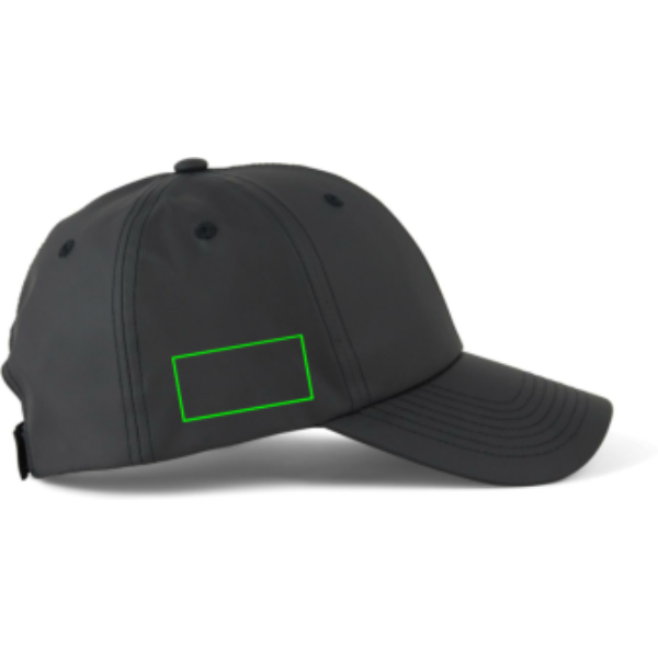 Standskizze: Druckverfahren Digital Transfer auf Position „Artikelseite rechts“ – VINGA Baltimore AWARE™ 6-Panel-Cap aus recyceltem PET