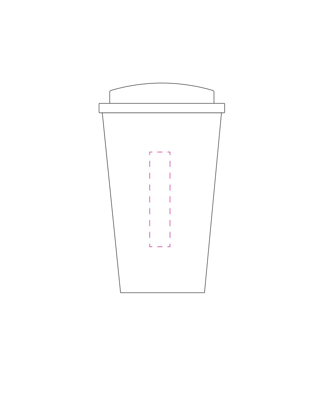 Standskizze: Druckposition „seitlich von unten nach oben (max. 15×70 mm)“ – Kaffeebecher PremiumPlus 0,35 l – doppelwandig mit Klick-Deckel