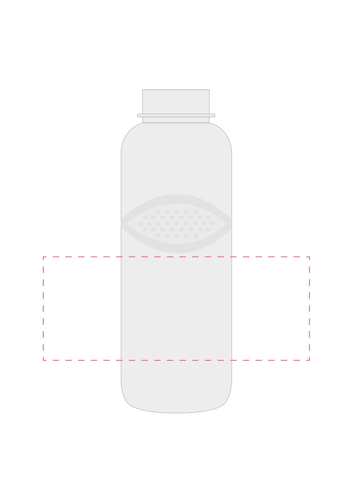 Standskizze: Druckposition „mittig (max. 180×70 mm)“ – Trinkflasche Carve Pure 700 ml – Tritan mit Edelstahl-Deckel