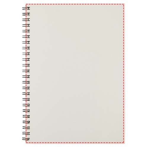 Standskizze: Druckverfahren Digitaldruck auf Papier auf Position „Vorderseite“ – Desk-Mate® A5 recyceltes farbiges Notizbuch mit Spiralbindung