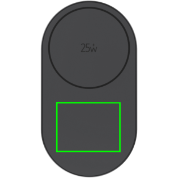 Standskizze: Druckverfahren Tampondruck auf Position „Artikel Vorderseite unten (max. 45 x 35 mm)“ – XD Xclusive Quantum Ultra-Fast 3-in-1 25W faltbarer Wireless Charger – bedruckbar