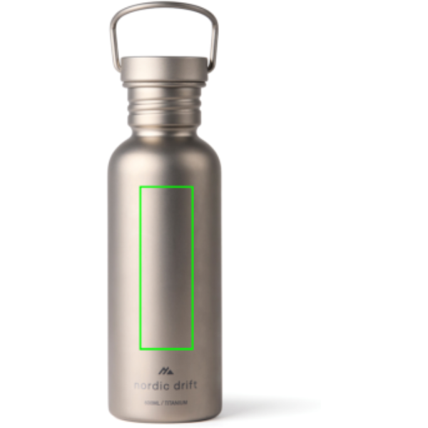 Standskizze: Druckverfahren Tampondruck auf Position „Artikel Vorderseite“ – Nordic Drift Trail Titan-Wasserflasche 600 ml, ultraleicht, mit Lasergravur oder Tampondruck