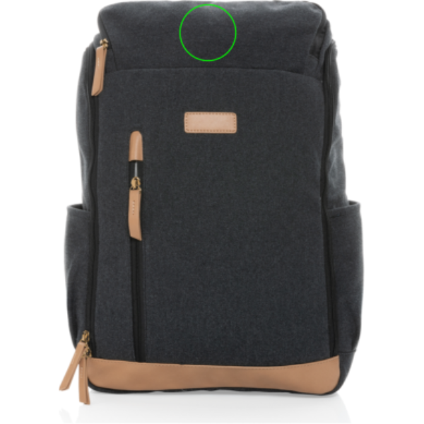Standskizze: Druckverfahren Bestickung auf Position „Artikel oben“ – Impact AWARE™ 16 oz. Laptop-Rucksack 15 Zoll aus recyceltem Canvas, bedruckbar