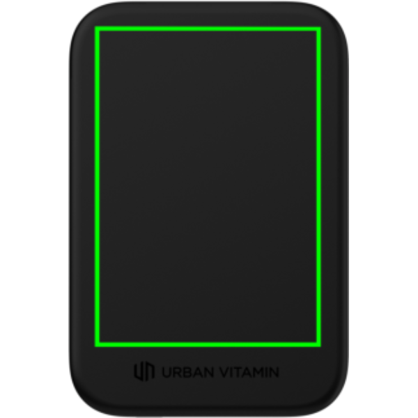 Standskizze: Druckverfahren Lasergravur auf Position „Artikel Rückseite“ – Urban Vitamin Concord ultradünne Powerbank 3.000 mAh mit kabellosem Laden – mit Logo bedruckbar
