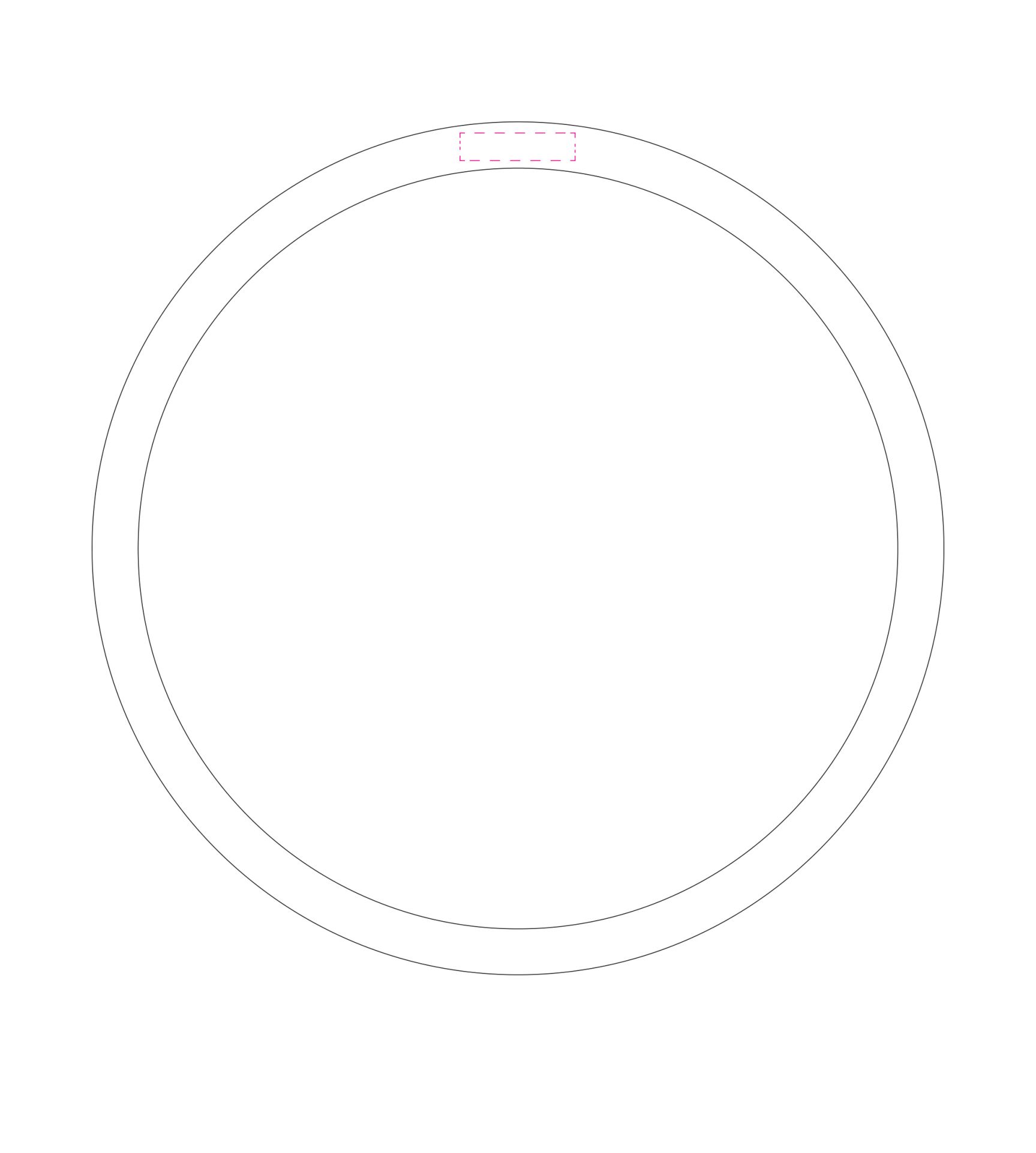 Standskizze: Druckposition „Rand - Oberseite (max. 40×10 mm)“ – Tablett Gastro-Pro 360 – rund 370 mm Made in Germany