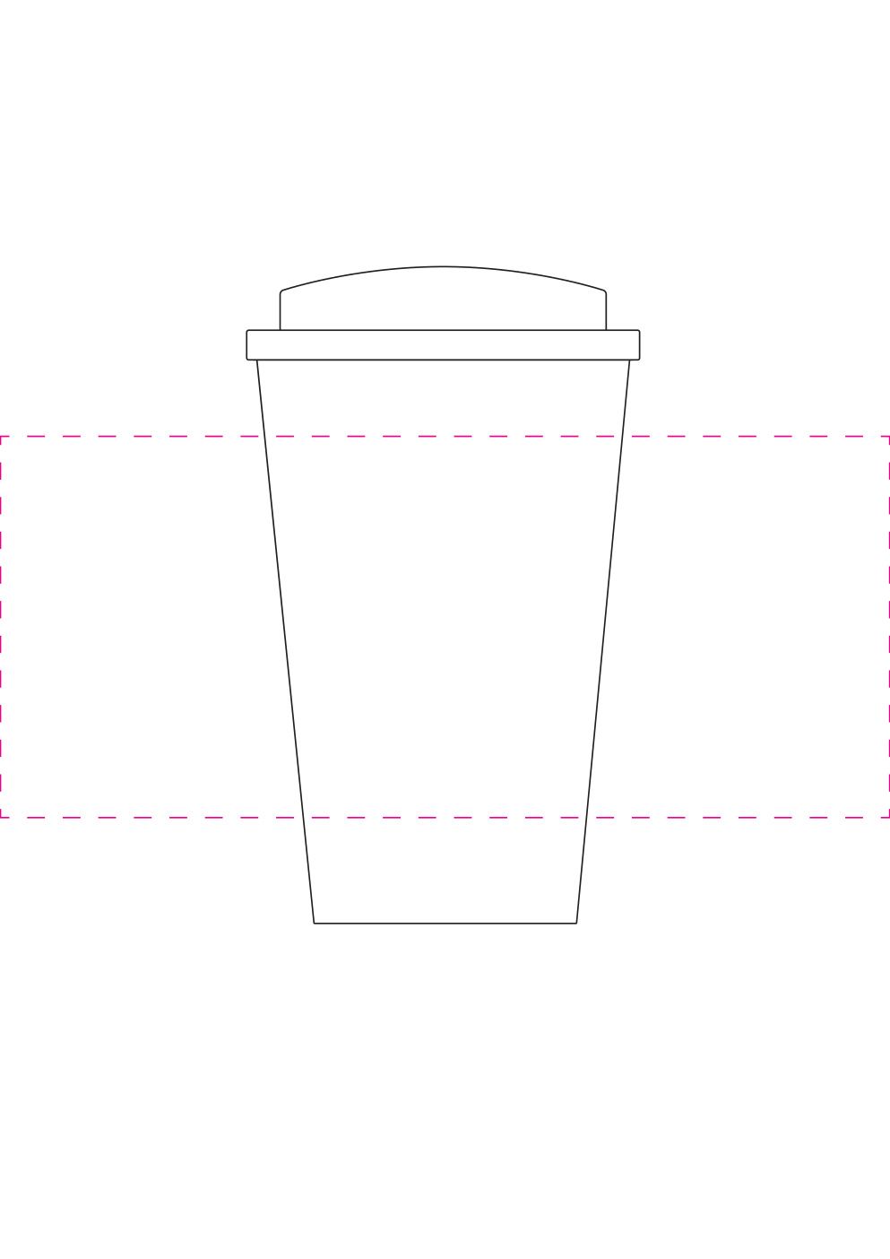 Standskizze: Druckposition „rundum 2 cm zwischen Anfang und Ende (max. 225×90 mm)“ – Kaffeebecher Premium Deluxe 350 ml – doppelwandig mit 2K-Verschluss