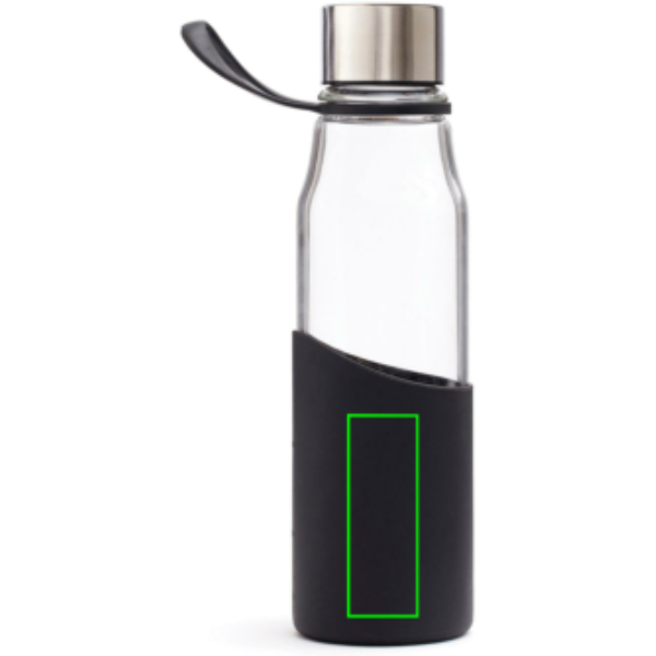 Standskizze: Druckverfahren CO2 Gravur auf Position „Artikel Rückseite unten (max. 25 x 70 mm)“ – VINGA Lean Glasflasche mit Silikonhülle, Borosilikat, bedruckbar
