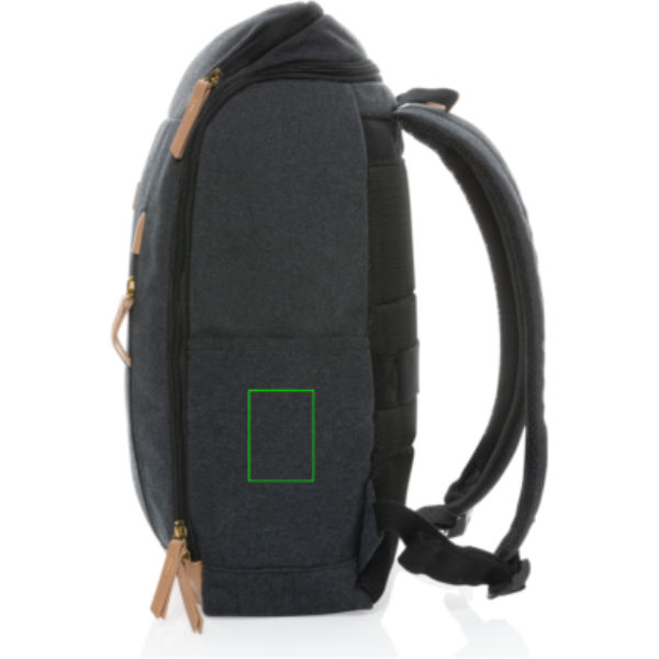 Standskizze: Druckverfahren Siebdruck Transfer auf Position „Artikel rechte Seite unten (max. 50 x 70 mm)“ – Impact AWARE™ 16 oz. Laptop-Rucksack 15 Zoll aus recyceltem Canvas, bedruckbar