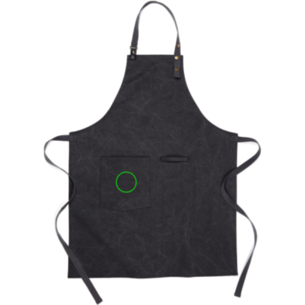 Standskizze: Druckverfahren Bestickung auf Position „Tasche“ – VINGA Tome Schürze aus GRS-recyceltem Canvas mit Logo bestickbar