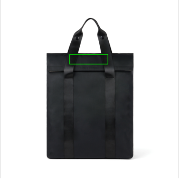 Standskizze: Druckverfahren Siebdruck Transfer auf Position „Überschlag (max. 150 x 40 mm)“ – VINGA Baltimore Neo Rucksack RCS mit 16-Zoll-Laptopfach, mit Logo bedruckbar