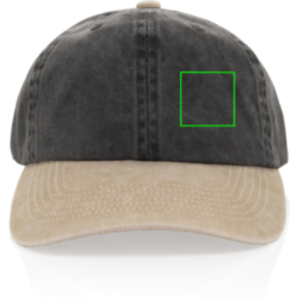 Standskizze: Druckverfahren Digital Transfer auf Position „Artikel Vorderseite links (max. 45 x 45 mm)“ – XD Xclusive BEAU AWARE™ Two-Tone 6-Panel-Cap aus recyceltem Cotton-Twill – bestickbar