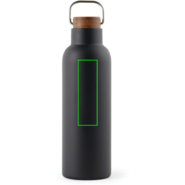 Standskizze: Druckverfahren Lasergravur auf Position „Artikel Vorderseite oben“ – VINGA Ciro Vakuumflasche 800 ml aus 79 % recyceltem Edelstahl mit Akazienholz-Deckel