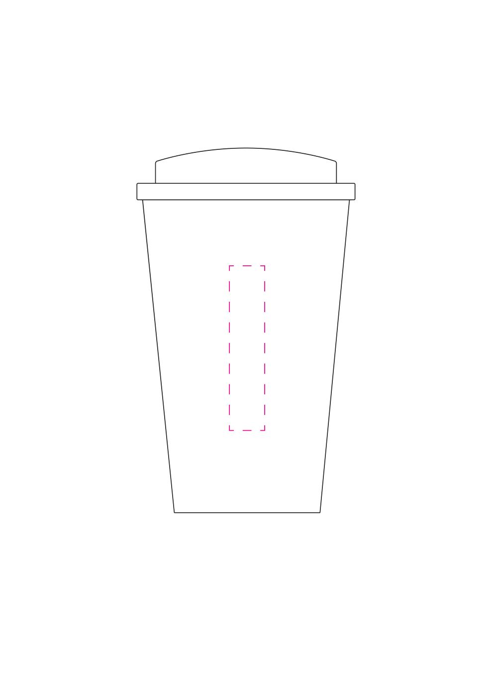 Standskizze: Druckposition „seitlich von unten nach oben (max. 15×70 mm)“ – Kaffeebecher Premium Deluxe 350 ml – doppelwandig mit 2K-Verschluss