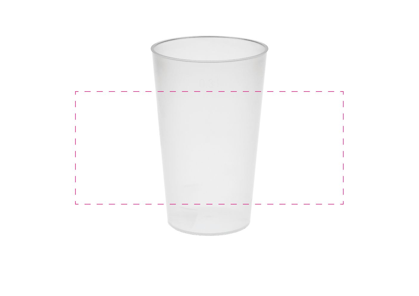 Standskizze: Druckposition „rundum (max. 190×80 mm)“ – Trinkbecher Vital 300 ml – Mehrwegbecher mit Eichstrich
