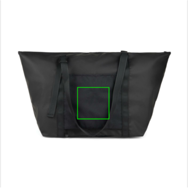 Standskizze: Druckverfahren Digital Transfer auf Position „Artikel Vorderseite (max. 120 x 120 mm)“ – VINGA Livorno Wochenendtasche aus GRS-recyceltem Polyester, schwarz