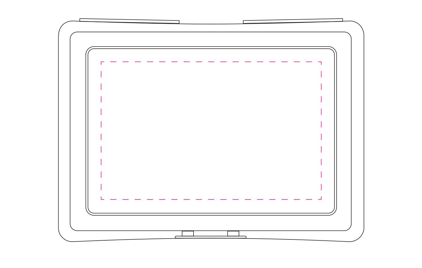 Standskizze: Druckposition „mittig auf Deckel (max. 155×97 mm)“ – Vorratsdose Picknick – Kunststoff-Brotdose 215 × 158 × 71 mm mit Klickverschluss
