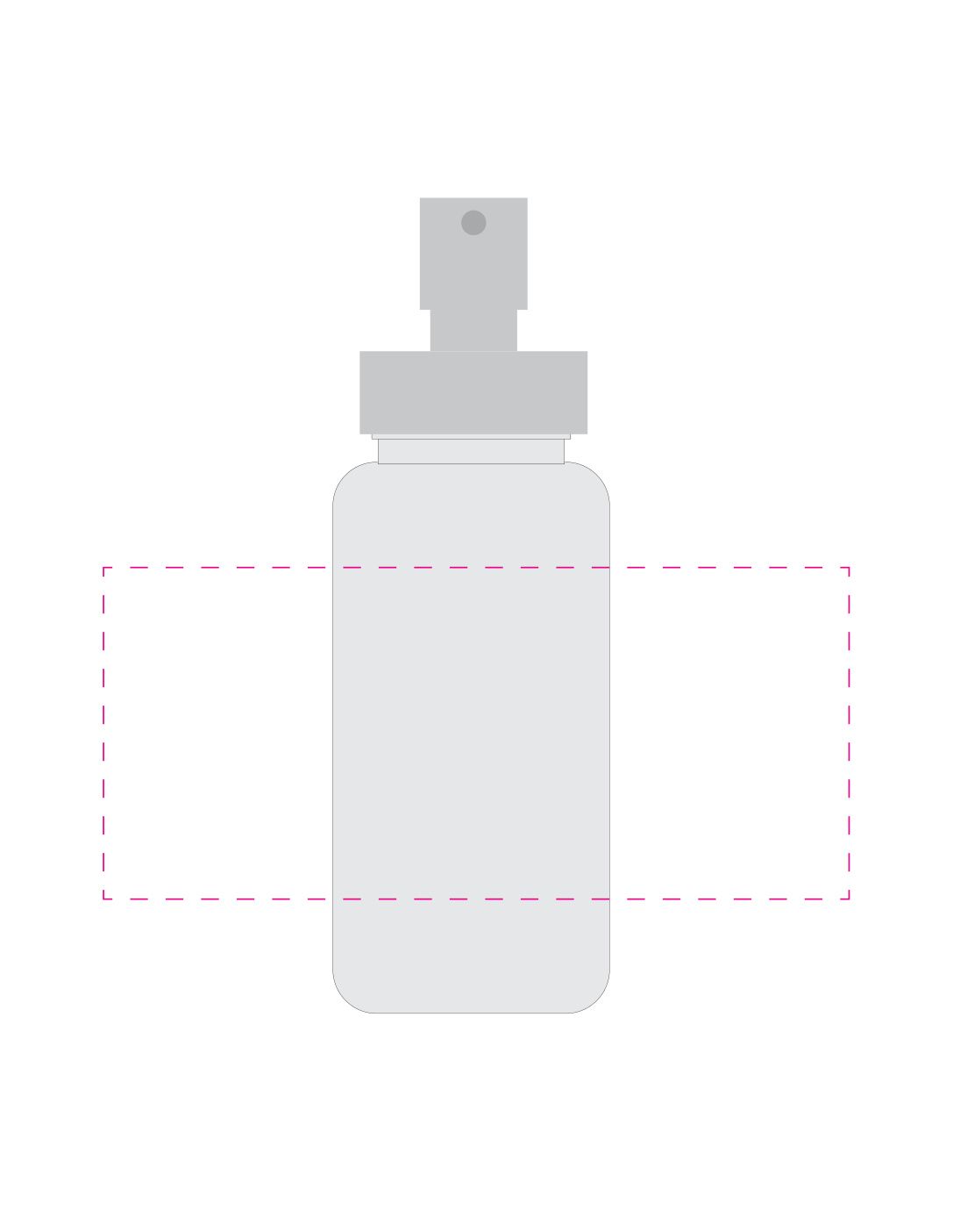 Standskizze: Druckposition „rundum (max. 180×80 mm)“ – Sprayflasche Superior 400 ml – Tritan mit Edelstahl-Pumpspender