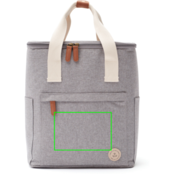 Standskizze: Druckverfahren Digital Transfer auf Position „Tasche“ – VINGA Sortino Wanderkühlrucksack aus PET mit Logodruck