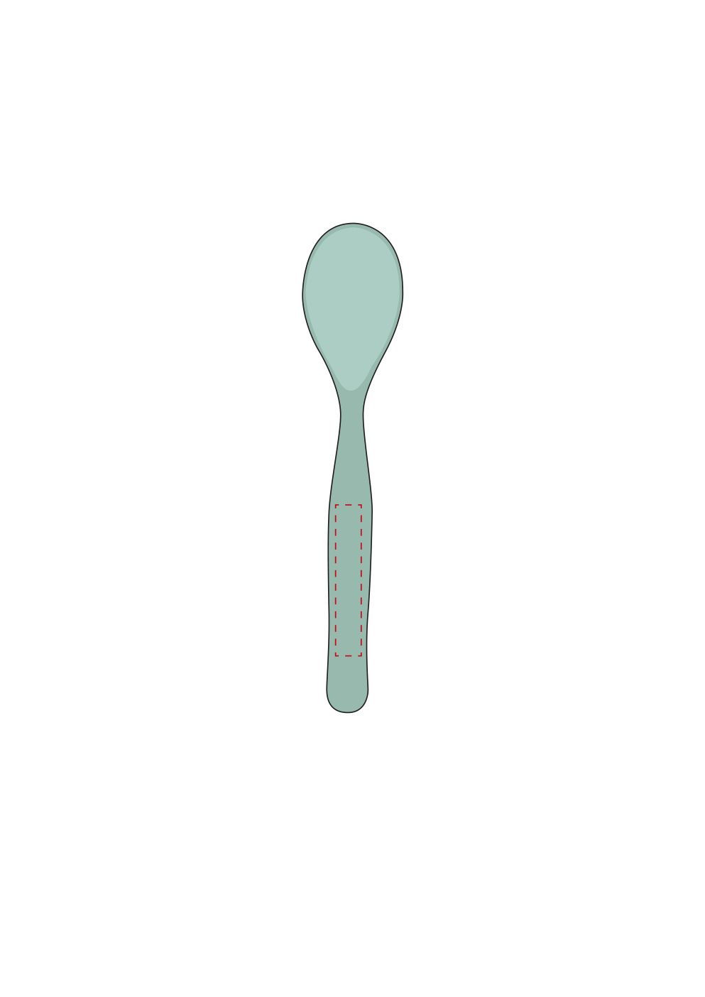 Standskizze: Druckposition „Griff (max. 8×45 mm)“ – Kunststoff-Löffel Plastic 145 mm – bedruckbar in 12 Farben