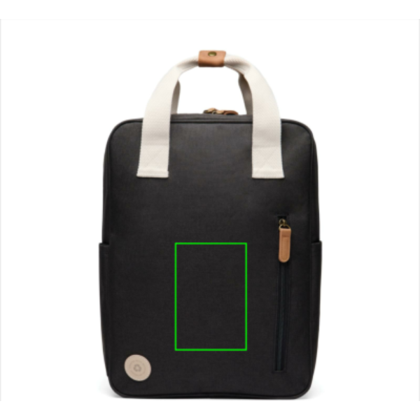 Standskizze: Druckverfahren Siebdruck Transfer auf Position „Artikel Vorderseite“ – VINGA Sortino RCS Rucksack aus recyceltem Polyester – mit Logo bedruckbar
