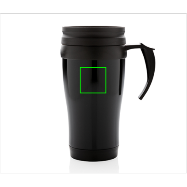Standskizze: Druckverfahren Tampondruck auf Position „Artikel Vorderseite oben“ – XD Collection Edelstahlbecher 350 ml mit Schiebedeckel, schwarz