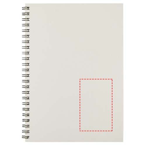 Standskizze: Druckverfahren Prägung auf Position „unten rechts (max. 50 x 80 mm)“ – Desk-Mate® A5 recyceltes farbiges Notizbuch mit Spiralbindung