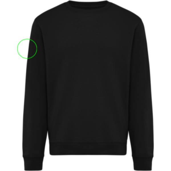 Standskizze: Druckverfahren Bestickung auf Position „Ärmel rechts“ – IQONIQ Torla Rundhals-Pullover aus Baumwolle, 340 g/m², bedruck- und bestickbar