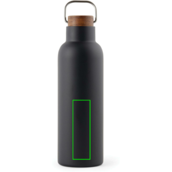 Standskizze: Druckverfahren Lasergravur auf Position „Artikel Rückseite unten“ – VINGA Ciro Vakuumflasche 800 ml aus 79 % recyceltem Edelstahl mit Akazienholz-Deckel