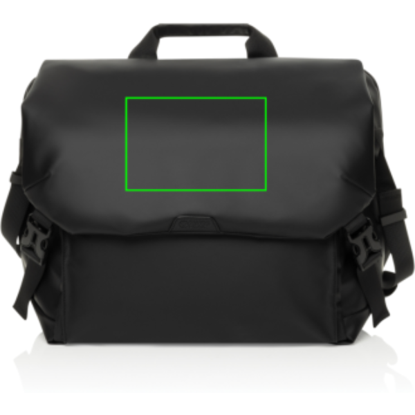 Standskizze: Druckverfahren Digital Transfer auf Position „Überschlag (max. 150 x 100 mm)“ – Swiss Peak OSLO RCS Messenger – 15,6-Zoll-Laptoptasche mit RFID-Fach und Ihrem Logo