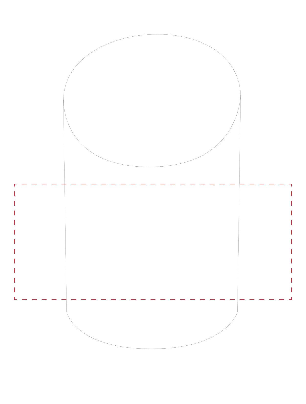 Standskizze: Druckposition „180° bedruckbar (max. 240×100 mm)“ – Acrylbox Schütte unbefüllt – rund Ø 145 mm, individuell befüllbar