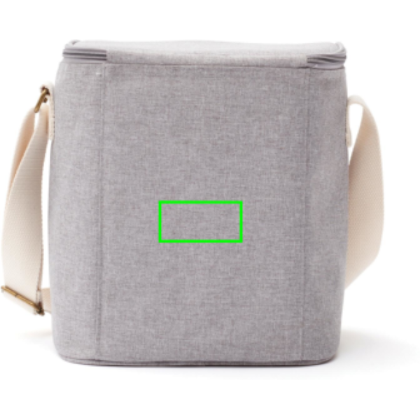 Standskizze: Druckverfahren PU-Etikett Sortino auf Position „Artikel Rückseite“ – VINGA Sortino Kühltasche mit Logo bedrucken