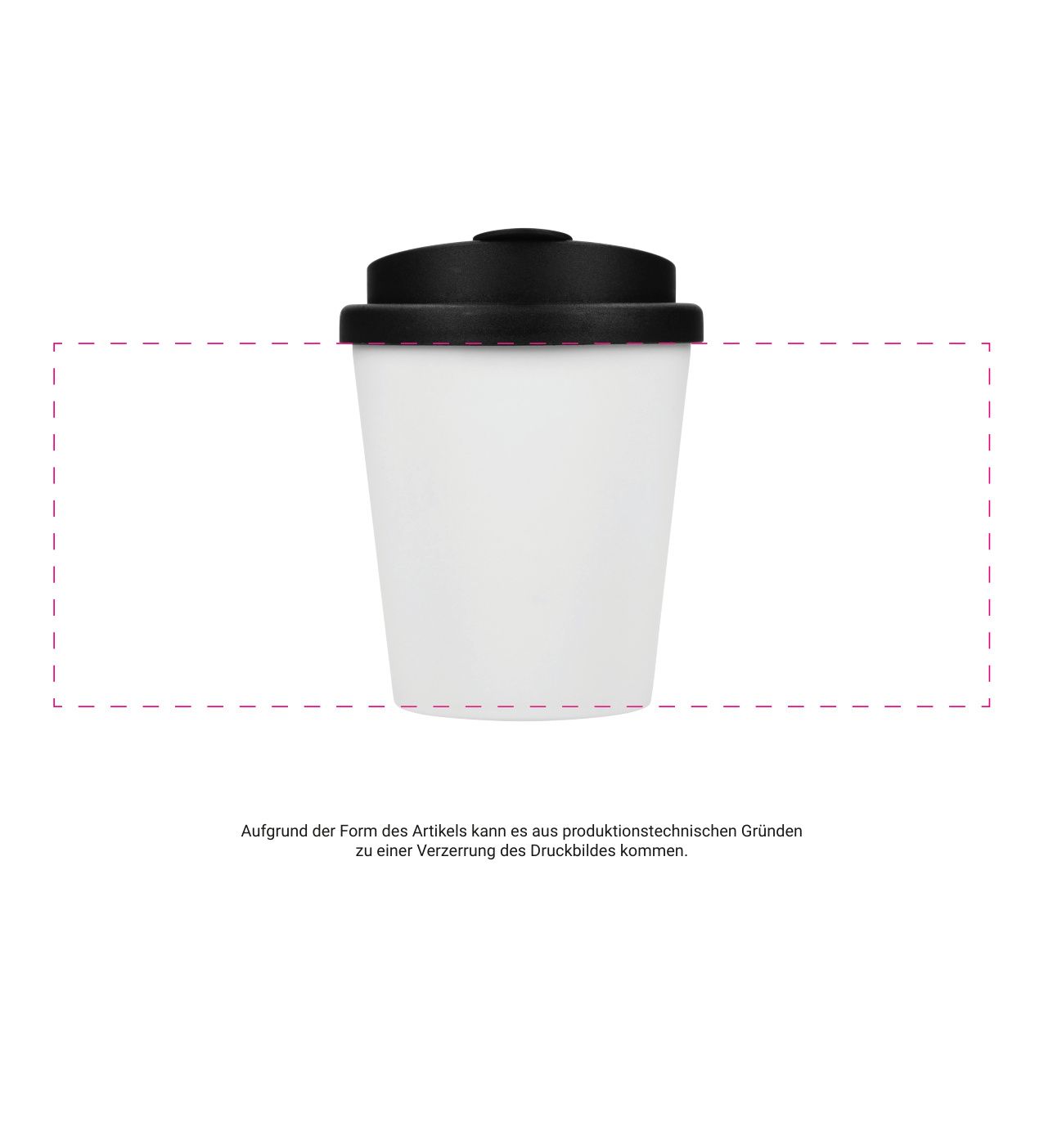 Standskizze: Druckposition „mittig (max. 242×94 mm)“ – Kaffeebecher PremiumPlus small 250ml – doppelwandiger To-Go-Becher