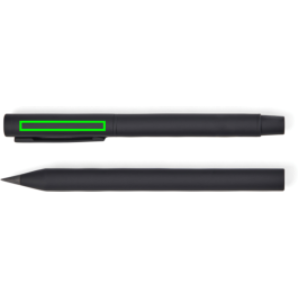 Standskizze: Druckverfahren CO2 Gravur auf Position „neben dem Clip (max. 40 x 5 mm)“ – VINGA Baltimore RCS Stifteset aus recyceltem Edelstahl und Aluminium