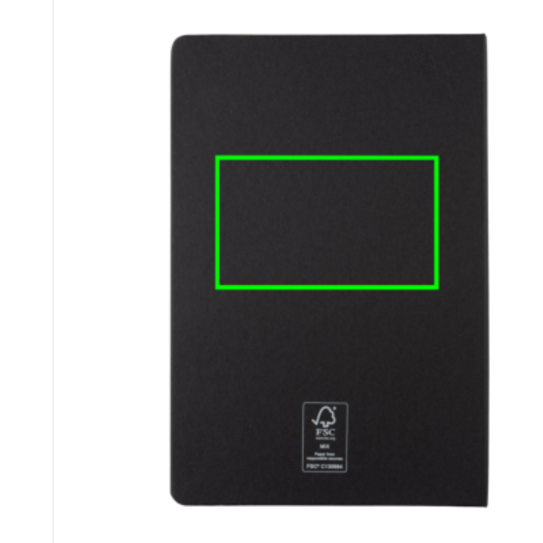 Standskizze: Druckverfahren Heißprägung auf Position „Artikel Rückseite Mitte“ – XD Collection A5 Hardcover-Notizbuch mit Lesezeichenband – bedruckbar