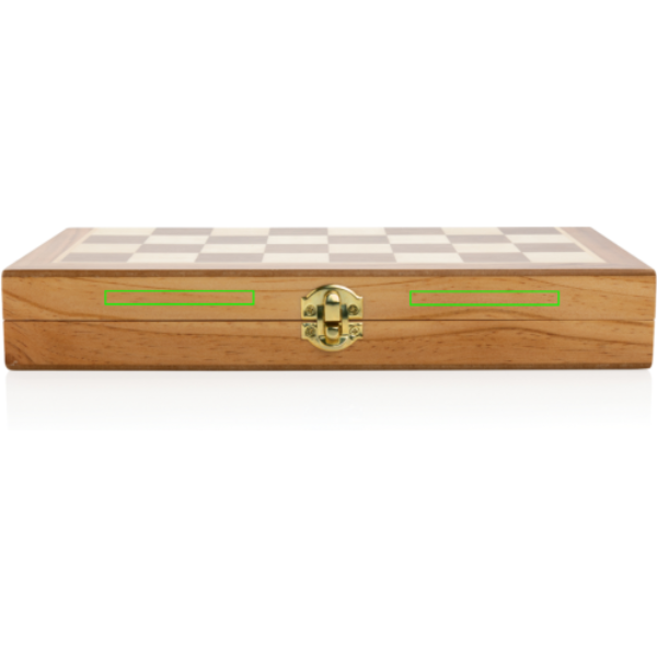 Standskizze: Druckverfahren CO2 Gravur auf Position „Artikel Vorderseite oben“ – XD Collection Faltbares Schachspiel aus Holz – mit Logo bedruckbar