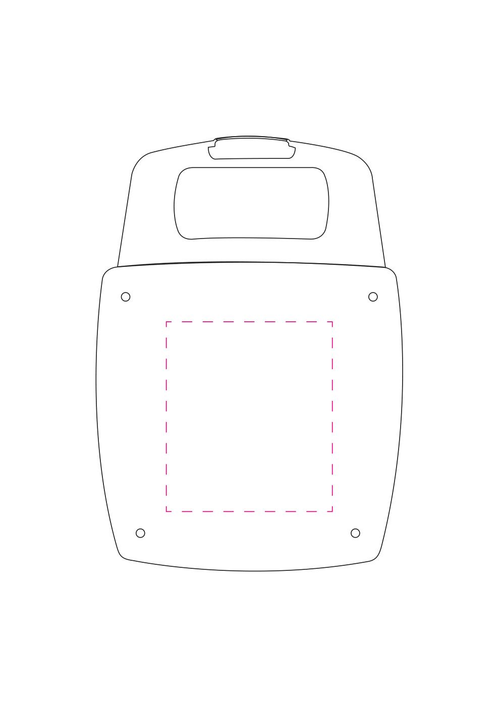 Standskizze: Druckposition „mittig auf Boden (max. 70×80 mm)“ – Vorratsdose Carry – Brotzeitdose mit Griff und Klappdeckel