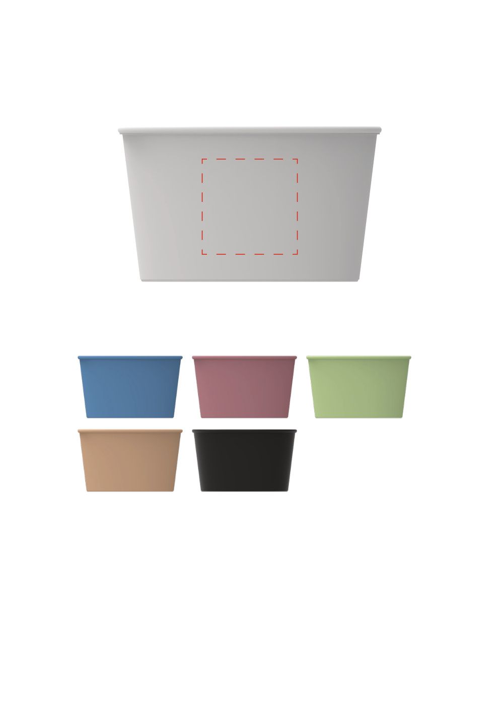 Standskizze: Druckposition „mittig auf Seite (max. 40×40 mm)“ – Mehrwegbecher ToGo 460 ml – stapelbarer PP-Becher mit Logo