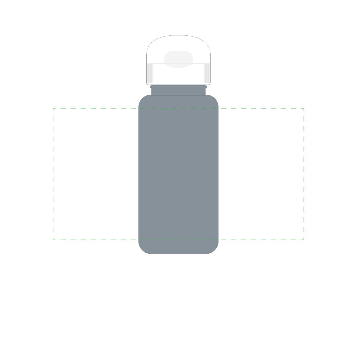 Standskizze: Druckposition „rundum (max. 210×110 mm)“ – Trinkflasche Sports 400 ml – aus recyceltem PET, Made in Germany