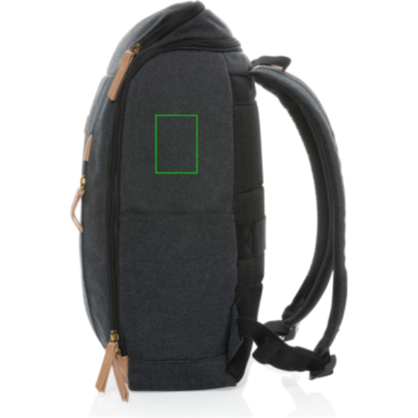 Standskizze: Druckverfahren Siebdruck Transfer auf Position „Artikel rechte Seite oben (max. 50 x 70 mm)“ – Impact AWARE™ 16 oz. Laptop-Rucksack 15 Zoll aus recyceltem Canvas, bedruckbar