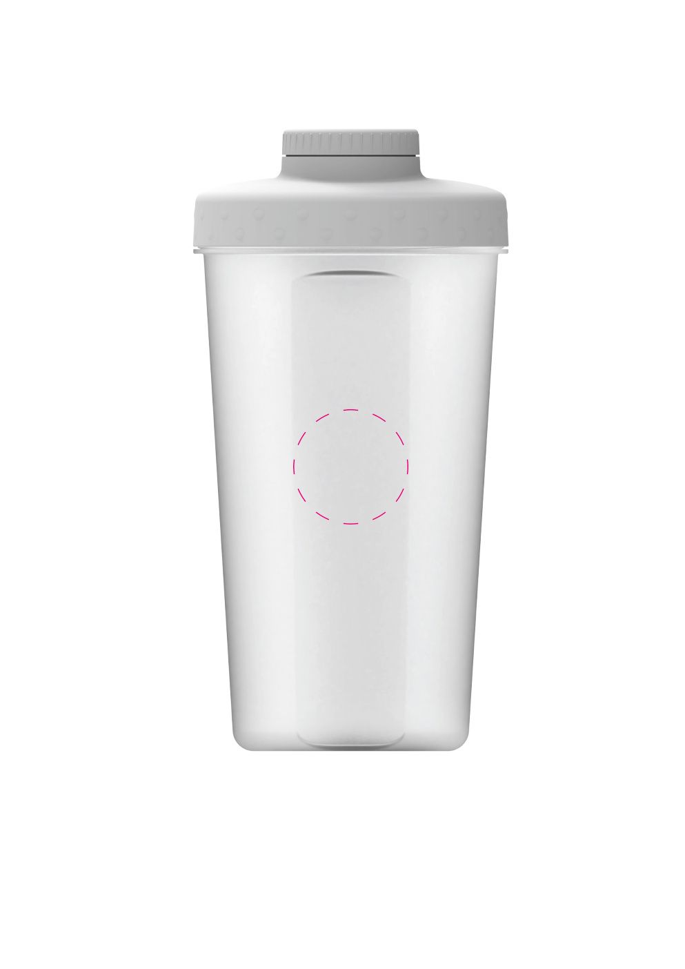 Standskizze: Druckposition „zwischen den abgeflachten Segmenten (max. Ø 35 mm)“ – Protein-Shaker Energy 600 ml – transparent mit Sieb und Skala