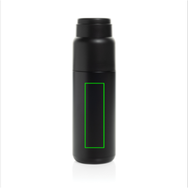 Standskizze: Druckverfahren Tampondruck auf Position „Artikel Rückseite unten“ – XD Collection Thermocup Thermosflasche 500 ml mit Becher – mit Logo bedruckbar