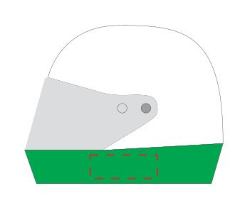 Standskizze: Druckposition „seitlich am unteren Rand links (max. 20×7 mm)“ – Bleistiftspitzer Helm – Kunststoff-Spitzer in Helmform