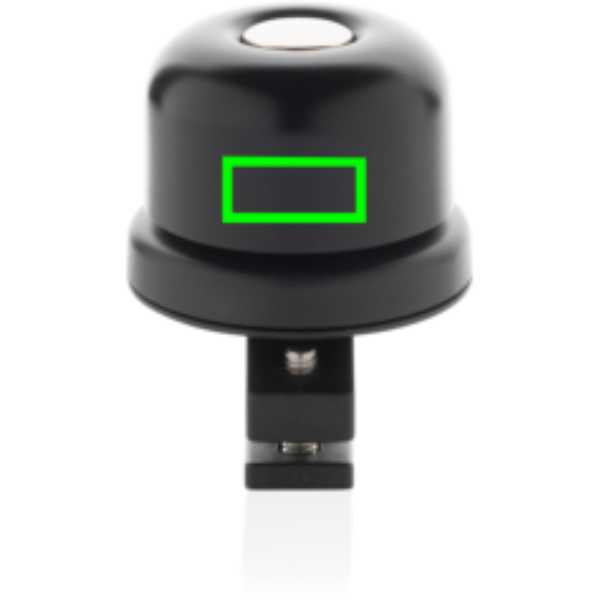 Standskizze: Druckverfahren Tampondruck auf Position „Artikel Vorderseite (max. 15 x 7 mm)“ – Bikefinder Dual Fahrradklingel mit weltweiter Ortung – Apple Find My und Android Find Hub
