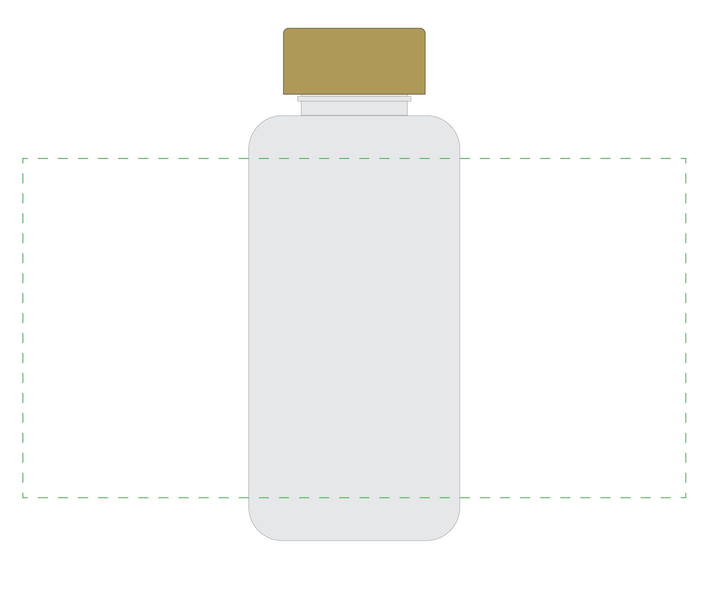 Standskizze: Druckposition „rundum auf transparente Flasche (max. 281×144 mm)“ – Tritan-Trinkflasche Natural 1,0 l – mit Bambusdeckel und Silikonstrap