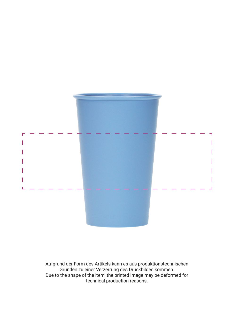 Standskizze: Druckposition „mittig (max. 170×50 mm)“ – Mehrwegbecher ToGo 0,3 l – Kunststoff, Made in Germany