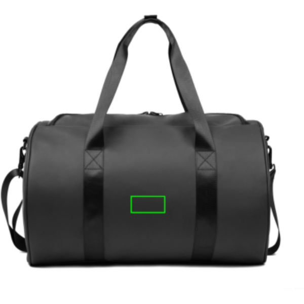 Standskizze: Druckverfahren PU-Etikett Baltimore schwarz auf Position „Artikel Rückseite (max. 60 x 30 mm)“ – VINGA Baltimore Sporttasche aus Nubuck-PU, bedruckbar