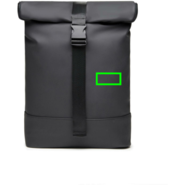 Standskizze: Druckverfahren PU-Etikett Baltimore schwarz auf Position „Artikel Vorderseite rechts“ – VINGA Baltimore Fahrradtasche mit 17-Zoll-Laptopfach, wandelbar zum Rucksack